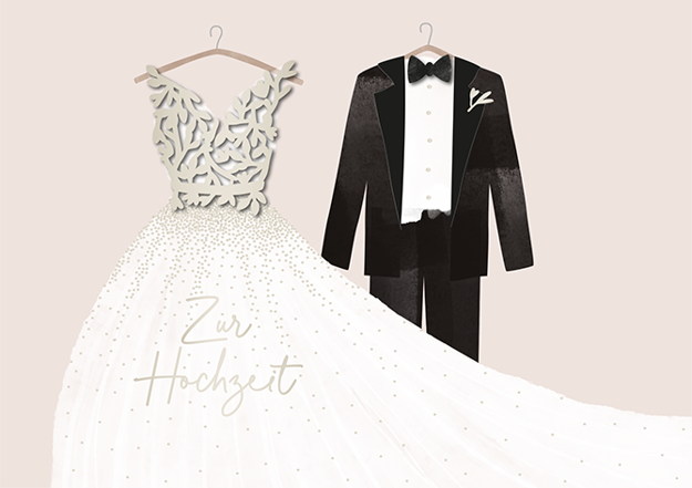 Bild von Hochzeitskarte - Brautkleid und Anzug