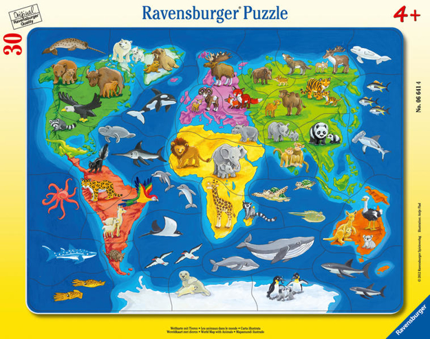Bild zu Ravensburger Kinderpuzzle - 06641 Weltkarte mit Tieren - Rahmenpuzzle für Kinder ab 4 Jahren, mit 30 Teilen