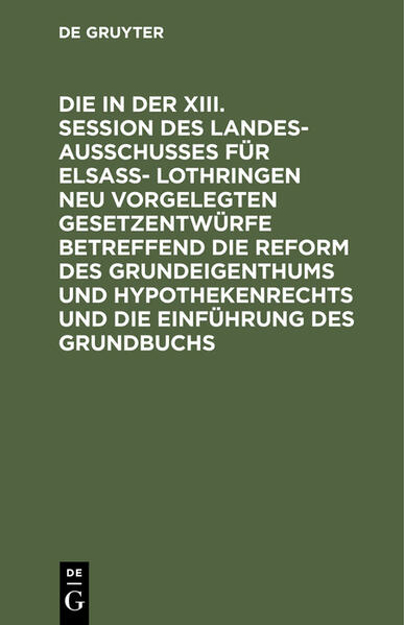 Bild zu Die in der XIII. Session des Landesausschusses für Elsaß- Lothringen neu vorgelegten Gesetzentwürfe betreffend die Reform des Grundeigenthums und Hypothekenrechts und die Einführung des Grundbuchs (eBook)