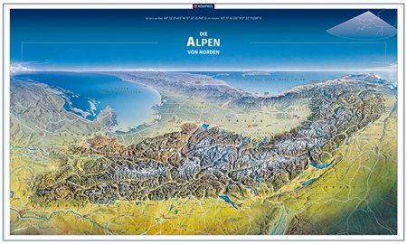 Bild zu KOMPASS Panorama-Poster Die Alpen von Norden. 1:1'000'000